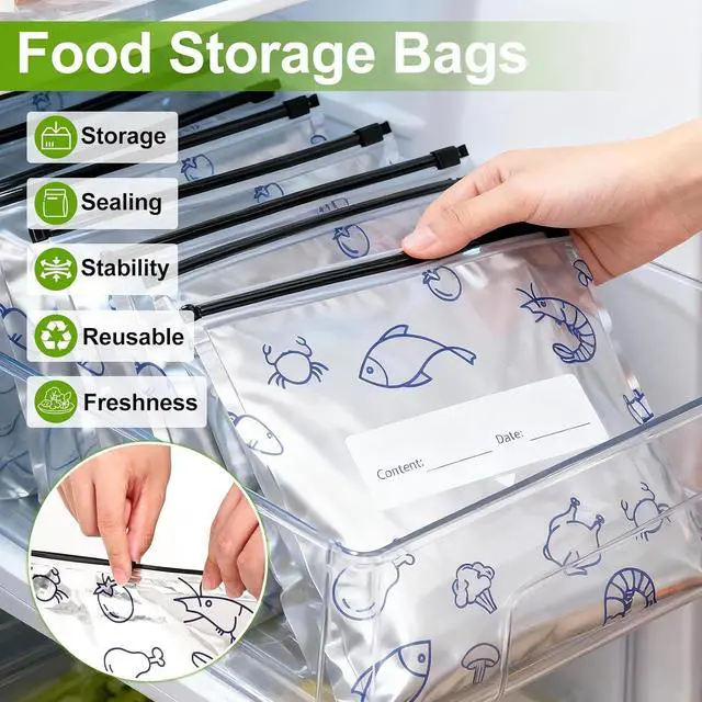 Alt view image 2 of 7 - 30 Pcs Reusable Mylar Bags for Food Storage, Waterproof Aluminum Foil Stand Up Pouches Freezer Containers for Beans Vegetables Rice Meat Long Term Preservation, BPA Free