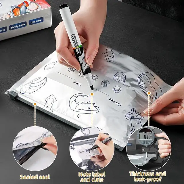 Alt view image 7 of 7 - 30 Pcs Reusable Mylar Bags for Food Storage, Waterproof Aluminum Foil Stand Up Pouches Freezer Containers for Beans Vegetables Rice Meat Long Term Preservation, BPA Free