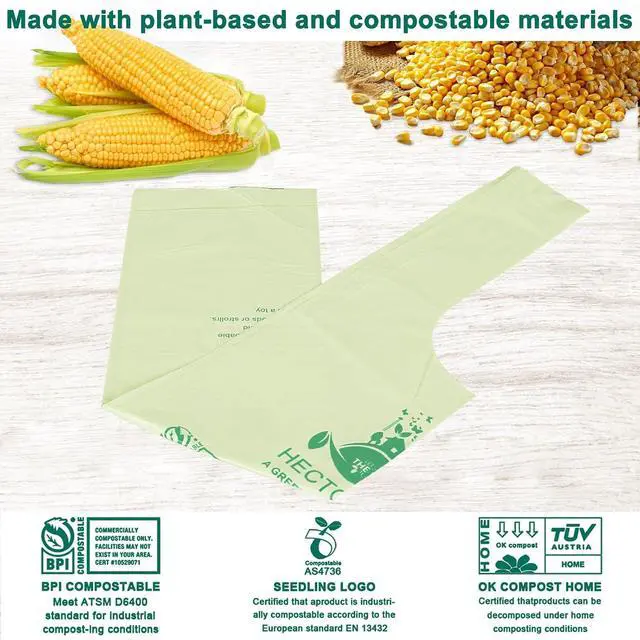Alt view image 7 of 7 - HECTOLIFE 1.6 Gallon 100 Count Compostable Bags Handle Tie