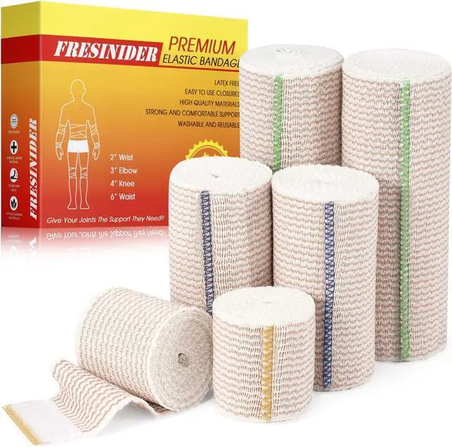 Main image of FRESINIDER Premium Elastic Bandage Wrap, 6-Pack Mix, Hook-and-Loop Closure