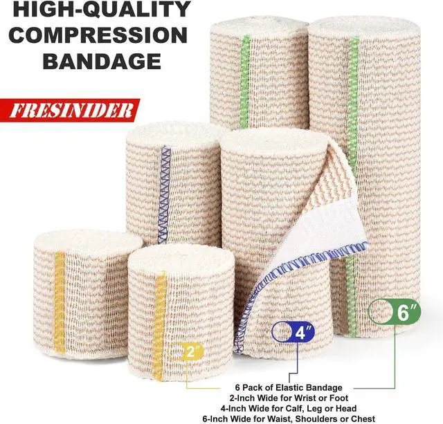 Alt view image 2 of 7 - FRESINIDER Premium Elastic Bandage Wrap, 6-Pack Mix, Hook-and-Loop Closure