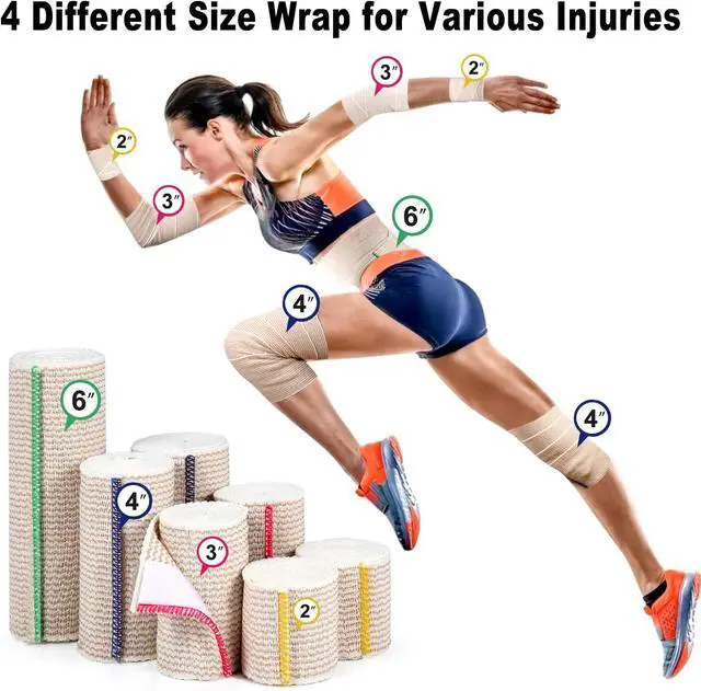 Alt view image 5 of 7 - FRESINIDER Premium Elastic Bandage Wrap, 6-Pack Mix, Hook-and-Loop Closure