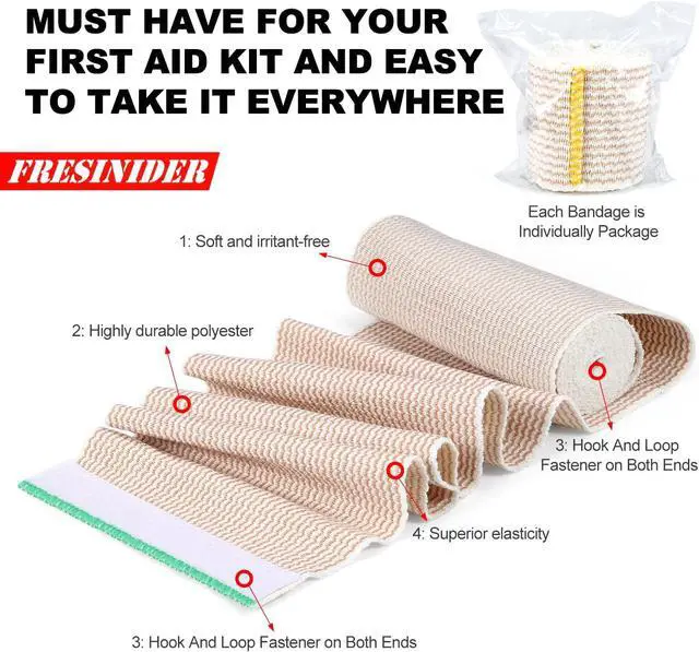 Alt view image 6 of 7 - FRESINIDER Premium Elastic Bandage Wrap, 6-Pack Mix, Hook-and-Loop Closure