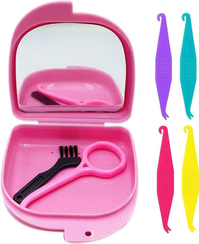 Main image of Oral Care Disassembly Kit/7pcs Including 1 Retainer Case With Mirror and Vent Holes | 1 Aligner Remover Tool | 4 Elastic Rubber Bands Placers | 1 Cleaning Brush (Pink)