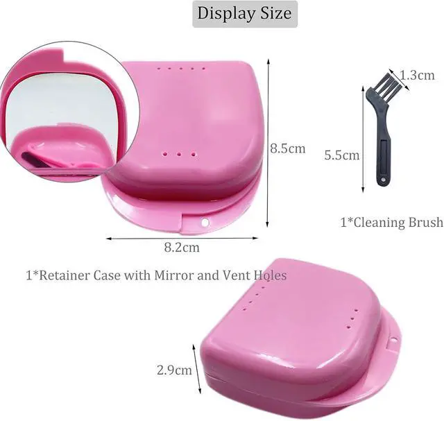 Alt view image 2 of 5 - Oral Care Disassembly Kit/7pcs Including 1 Retainer Case With Mirror and Vent Holes | 1 Aligner Remover Tool | 4 Elastic Rubber Bands Placers | 1 Cleaning Brush (Pink)