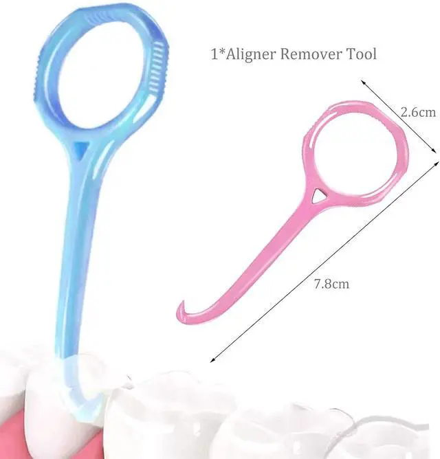 Alt view image 3 of 5 - Oral Care Disassembly Kit/7pcs Including 1 Retainer Case With Mirror and Vent Holes | 1 Aligner Remover Tool | 4 Elastic Rubber Bands Placers | 1 Cleaning Brush (Pink)