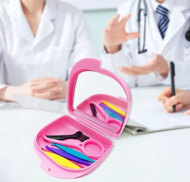 Alt view image 5 of 5 - Oral Care Disassembly Kit/7pcs Including 1 Retainer Case With Mirror and Vent Holes | 1 Aligner Remover Tool | 4 Elastic Rubber Bands Placers | 1 Cleaning Brush (Pink)