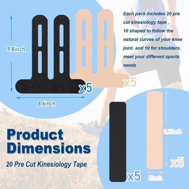 Alt view image 2 of 7 - 20 PCS Waterproof Kinesiology Tape, Precut Strips Knee Pain Relief Support