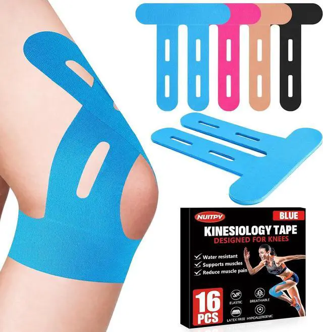 Main image of 16 Pcs Blue Kinesiology Tape for Knees, Knee Support Tape