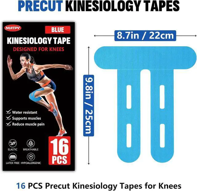 Alt view image 2 of 7 - 16 Pcs Blue Kinesiology Tape for Knees, Knee Support Tape