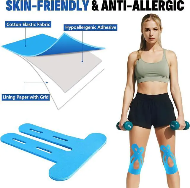 Alt view image 3 of 7 - 16 Pcs Blue Kinesiology Tape for Knees, Knee Support Tape