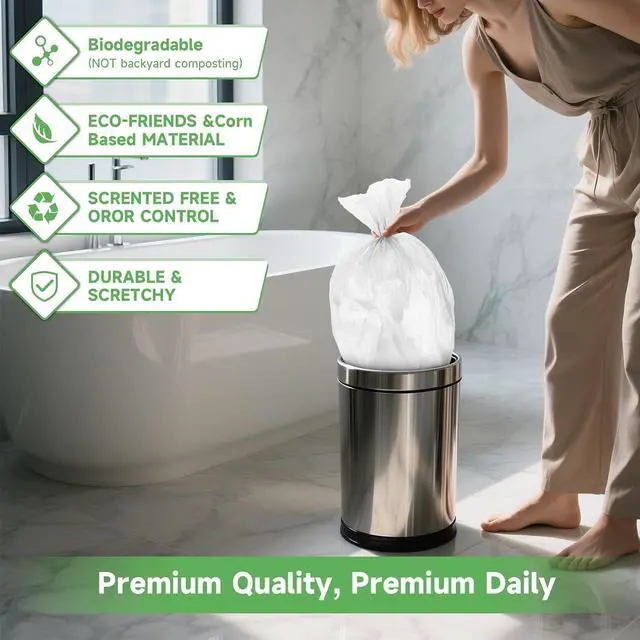 Alt view image 6 of 7 - Small Compostable Trash Bags 2.6 Gallon - 100 Count Unscented Biodegradable Garbage Bag Bulk Clear White Durable Thick Tiny Waste Basket Liners for Kitchen Office Car Pet Heihaily
