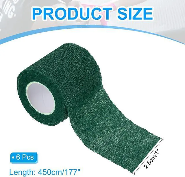 Alt view image 2 of 6 - PATIKIL 1" x 177" Self Adhesive Bandage Wrap, 6 Pcs Elastic Self Breathable Self Adherent Wrap Tape for Stretch Athletic Sports Wrist Ankle Outdoor Tape, Dark Green