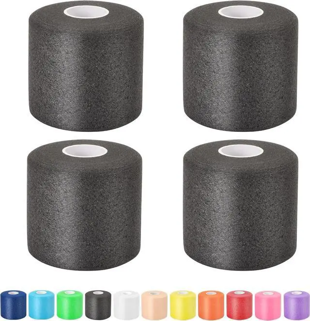 Main image of Pre Wrap Athletic Tape 4 Pack, 2.4 Inch x 22 Yards Foam Underwrap, Black