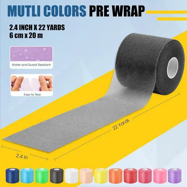 Alt view image 2 of 7 - Pre Wrap Athletic Tape 4 Pack, 2.4 Inch x 22 Yards Foam Underwrap, Black