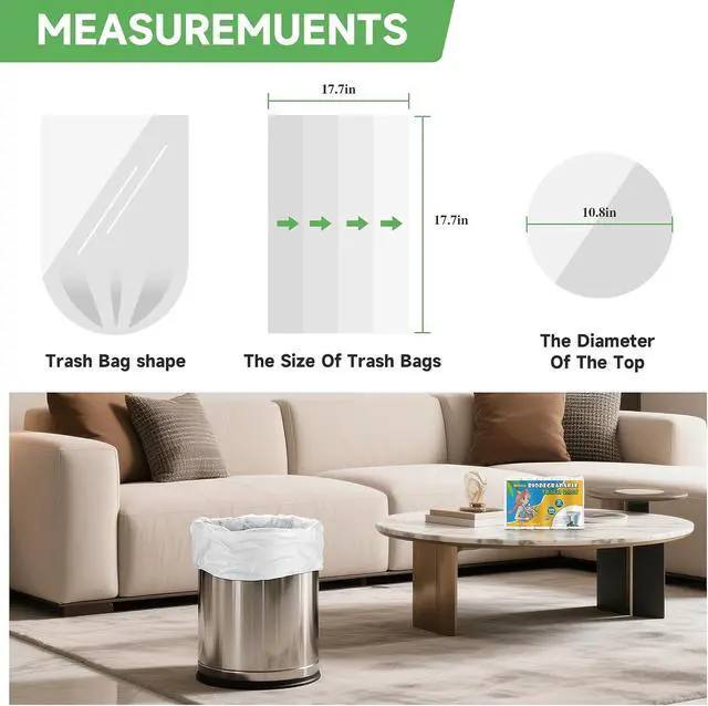 Alt view image 2 of 7 - Small Compostable Trash Bags 2.6 Gallon - 100 Count Unscented Biodegradable Garbage Bag Bulk Clear White Durable Thick Tiny Waste Basket Liners for Kitchen Office Car Pet Heihaily