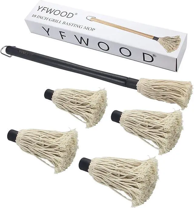 Alt view image 7 of 7 - YFWOOD 18 Inch Grill Basting Brush BBQ Mop Sauce Brush Wooden Long Handle