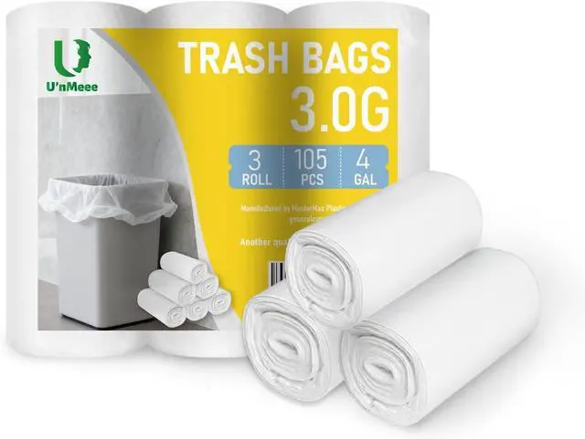 Main image of 4 Gallon Trash Bags, 15 Liter Small Garbage Bags, 105 Count, Unscented Wastebasket Liners for Bathroom, Kitchen, Bedroom, Home Office, Mini Trash Can Bags, Little Trash Bags, Camping Toilet Bags