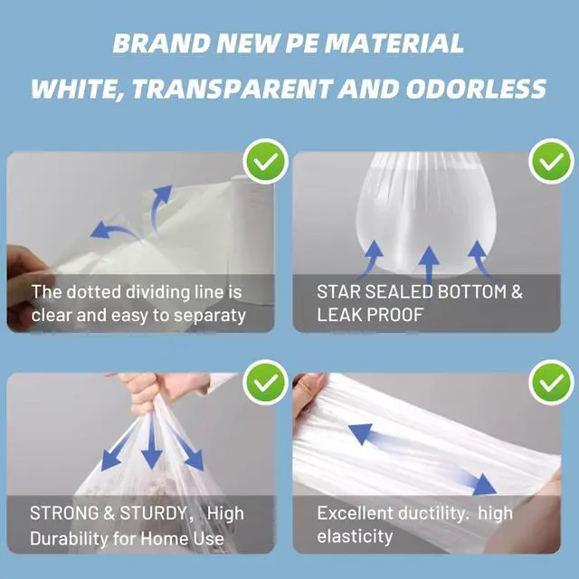 Alt view image 3 of 5 - 4 Gallon Trash Bags, 15 Liter Small Garbage Bags, 105 Count, Unscented Wastebasket Liners for Bathroom, Kitchen, Bedroom, Home Office, Mini Trash Can Bags, Little Trash Bags, Camping Toilet Bags
