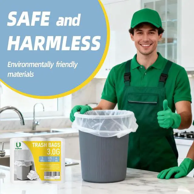 Alt view image 2 of 5 - 4 Gallon Trash Bags, 15 Liter Small Garbage Bags, 105 Count, Unscented Wastebasket Liners for Bathroom, Kitchen, Bedroom, Home Office, Mini Trash Can Bags, Little Trash Bags, Camping Toilet Bags