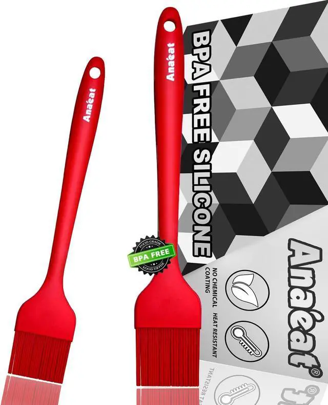 Main image of Anaeat High Heat Resistant Silicone Basting Pastry Brush Set of 2- Hygienic One-Pieces Design Spread Oil Butter for BBQ Grill Barbecue Baking Kitchen Cooking - BPA Free & Dishwasher Safe (10"+8.2")