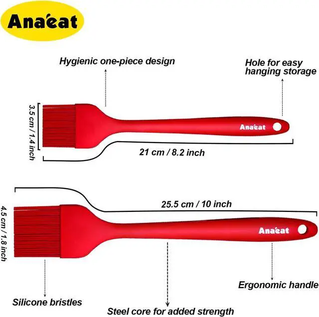 Alt view image 6 of 7 - Anaeat High Heat Resistant Silicone Basting Pastry Brush Set of 2- Hygienic One-Pieces Design Spread Oil Butter for BBQ Grill Barbecue Baking Kitchen Cooking - BPA Free & Dishwasher Safe (10"+8.2")