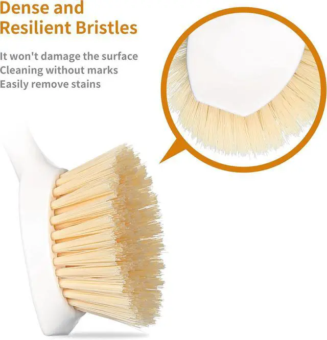 Alt view image 3 of 7 - 2 Pack Kitchen Dish Brush Bamboo Handle Dish Scrubber Built-in Scraper