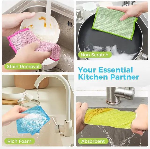 Alt view image 7 of 7 - AIDEA Non Scratch Wire Dishcloth 24PK, Dish Cloths for Washing Dishes 7"×8"