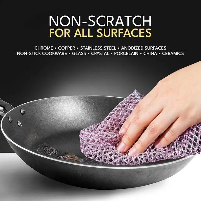 Alt view image 2 of 7 - Non-Scratch Dish Scrubbers (3 Pcs) Outlasts 7+ Sponges, Stays Odor-Free | Replace Smelly Kitchen Sponges | Non-Absorbent Mesh | Safe on Non-Stick, Cast Iron, Glass | Made in Korea Since 2012