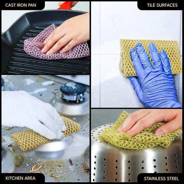 Alt view image 4 of 7 - Non-Scratch Dish Scrubbers (3 Pcs) Outlasts 7+ Sponges, Stays Odor-Free | Replace Smelly Kitchen Sponges | Non-Absorbent Mesh | Safe on Non-Stick, Cast Iron, Glass | Made in Korea Since 2012