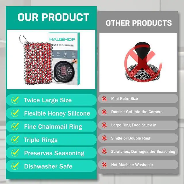Alt view image 2 of 7 - HAUSHOF Cast Iron Scrubber, Chainmail Scrubber Cast Iron Cleaner