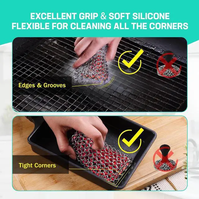 Alt view image 5 of 7 - HAUSHOF Cast Iron Scrubber, Chainmail Scrubber Cast Iron Cleaner