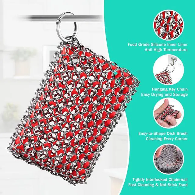 Alt view image 4 of 7 - HAUSHOF Cast Iron Scrubber, Chainmail Scrubber Cast Iron Cleaner