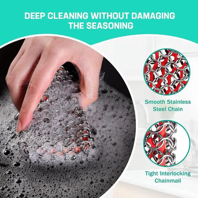 Alt view image 3 of 7 - HAUSHOF Cast Iron Scrubber, Chainmail Scrubber Cast Iron Cleaner