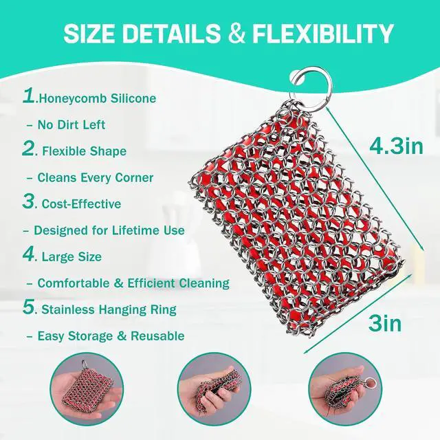 Alt view image 6 of 7 - HAUSHOF Cast Iron Scrubber, Chainmail Scrubber Cast Iron Cleaner
