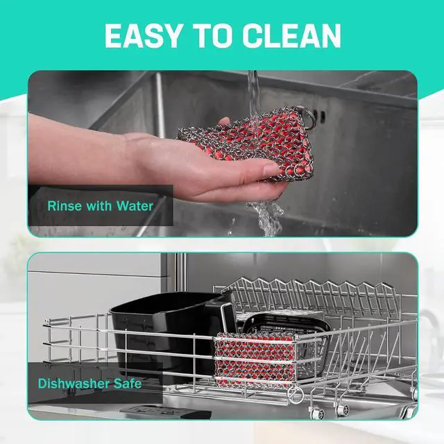 Alt view image 7 of 7 - HAUSHOF Cast Iron Scrubber, Chainmail Scrubber Cast Iron Cleaner