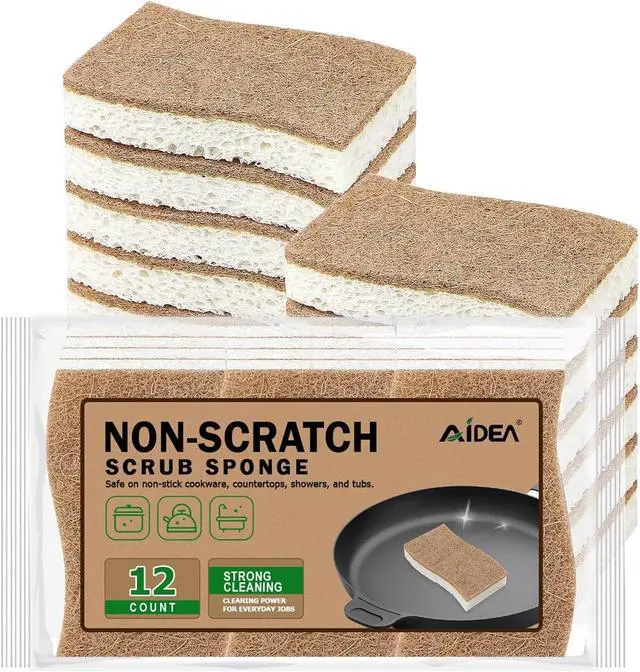 Main image of AIDEA Sponges Non Scratch, 12Count, Natural Sponge for Non Stick Cookware