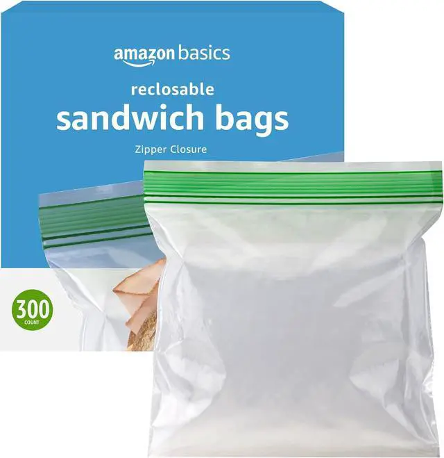 Main image of Amazon Basics Resealable Double Zipper Sandwich Storage Bags for Food Storage, 300 Count (Previously Solimo)