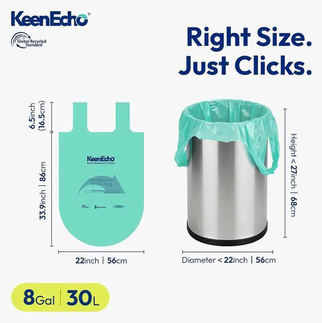 Alt view image 2 of 7 - 8 Gallon 40 Counts Small Green Trash Bags with Handle, Ocean Fishing Nets Upcycling, Sage & Sea Salt Scented, Plastic Garbage Bags, Waste Bag for Bathroom, Kitchen, Office and Pets