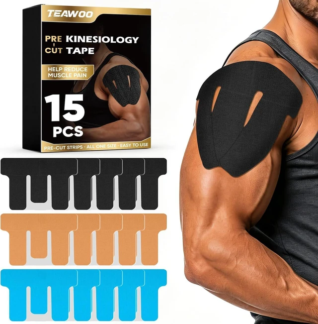 Main image of 15 Pcs PreCut Kinesiology Tape for Shoulder, Shoulder Pain Relief Support
