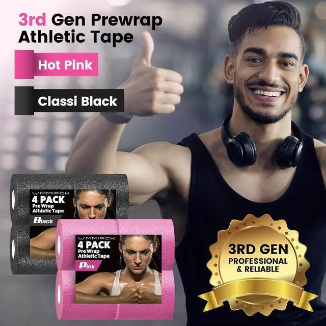Alt view image 2 of 6 - 3rd Gen Hot Pink Pre Wrap, 4 Pack Prewrap Athletic Tape for Hair