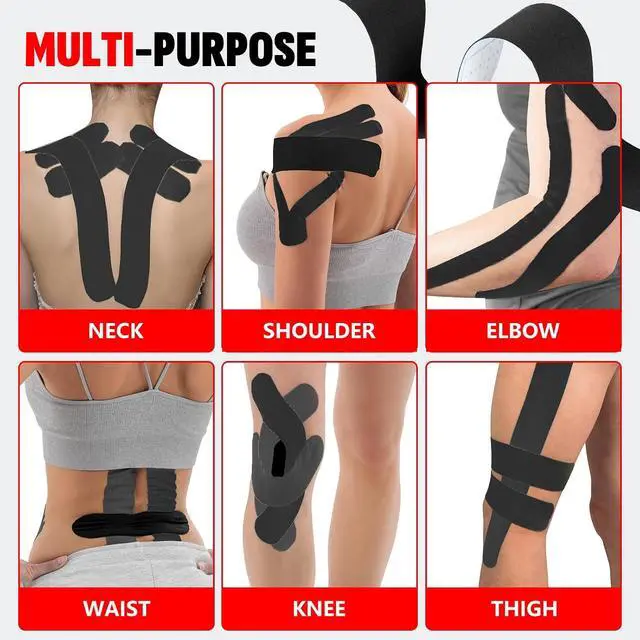 Alt view image 4 of 7 - 60 Pcs Black Precut Kinesiology Tape Strips, 2in x 10in Kinetic Tape