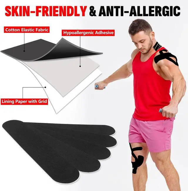 Alt view image 3 of 7 - 60 Pcs Black Precut Kinesiology Tape Strips, 2in x 10in Kinetic Tape
