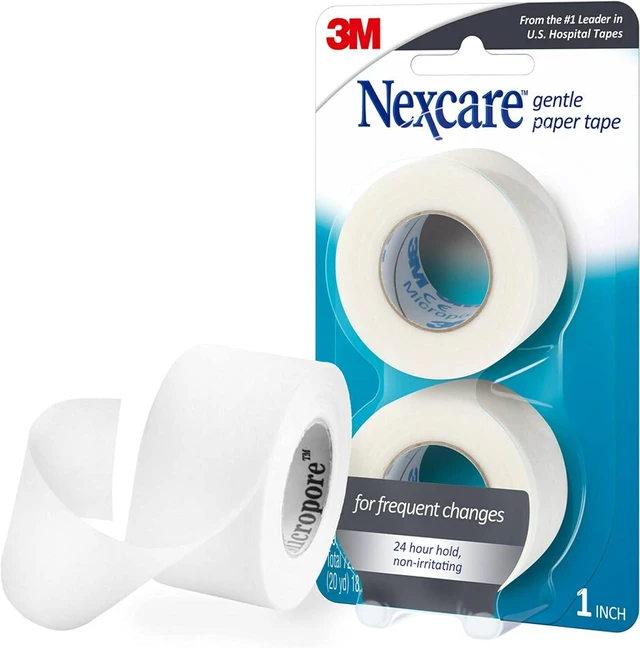 Main image of Nexcare Gentle Paper Tape, Medical Paper Tape, Secures Dressings and Lifts Away Gently - 1 In x 10 Yds, 2 Rolls of Tape