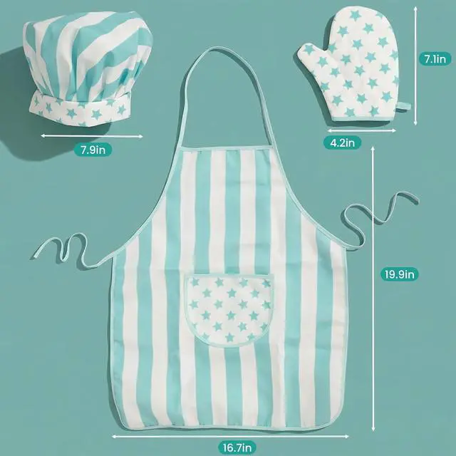 Alt view image 2 of 7 - Kid Apron and Chef Hat Set, 3Pcs Children Cooking Baking Set Kits