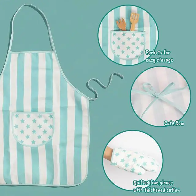 Alt view image 3 of 7 - Kid Apron and Chef Hat Set, 3Pcs Children Cooking Baking Set Kits