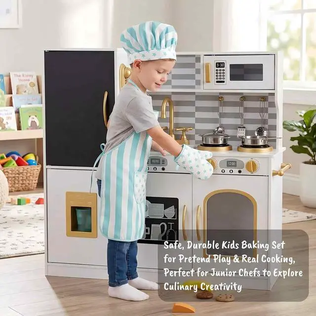 Alt view image 5 of 7 - Kid Apron and Chef Hat Set, 3Pcs Children Cooking Baking Set Kits
