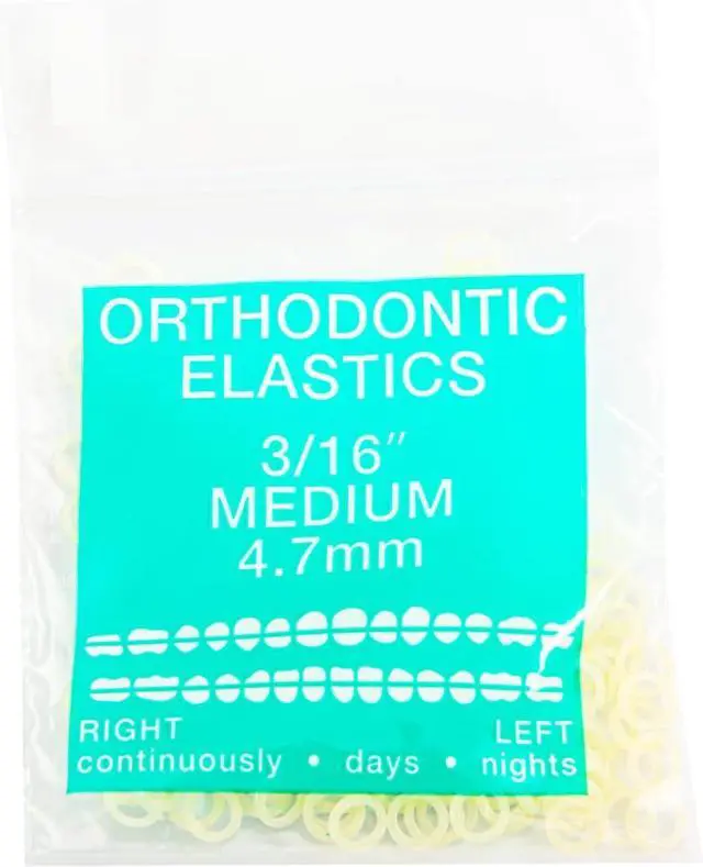 Main image of JMU Orthodontic Elastics 3/16 Medium, 100 Pack Dental Rubber Bands Latex