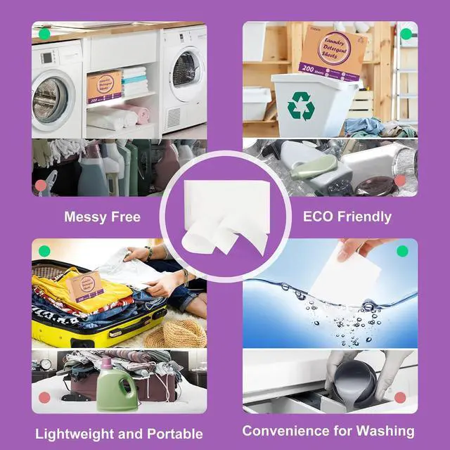 Alt view image 6 of 7 - Laundry Detergent Sheets, 200 Sheets Lavender Laundry Soap Strips - No Plastic Jug Travel Portable Liquidless Washing Supplies Eco-Friendly Hypoallergenic - 200 Loads