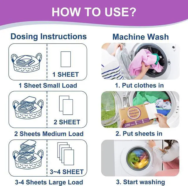 Alt view image 7 of 7 - Laundry Detergent Sheets, 200 Sheets Lavender Laundry Soap Strips - No Plastic Jug Travel Portable Liquidless Washing Supplies Eco-Friendly Hypoallergenic - 200 Loads